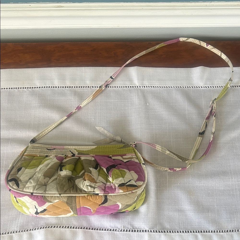 Vera Bradley Quilted Floral Crossbody Bag in Green and Pink